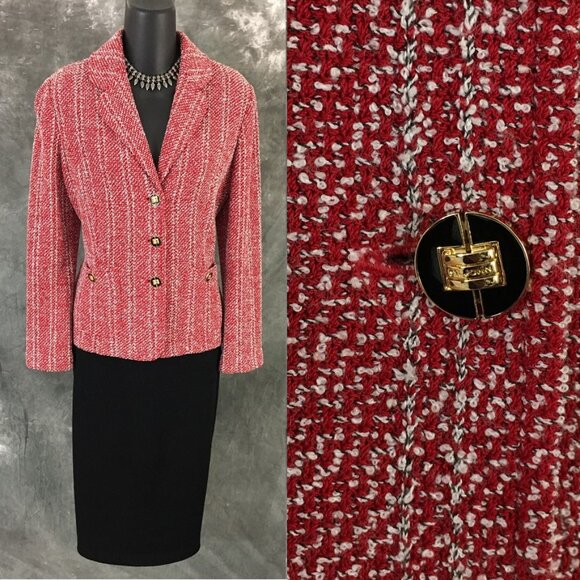 BEAUTIFUL St John collection jacket knit red black white multi blazer 6